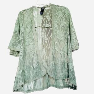 FADE Womens‎ Sage Green Floral Lace Open Front Cardigan Bell Sleeve S Fairycore